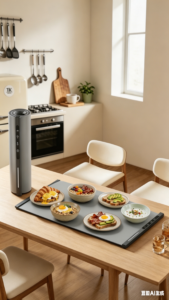 portable electric food warming tray in use at home with family meals